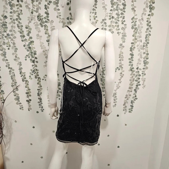 Lulus Spread the Magic Black Sequin Lace-Up Bodycon Mini Dress Sz S - Picture 6 of 11